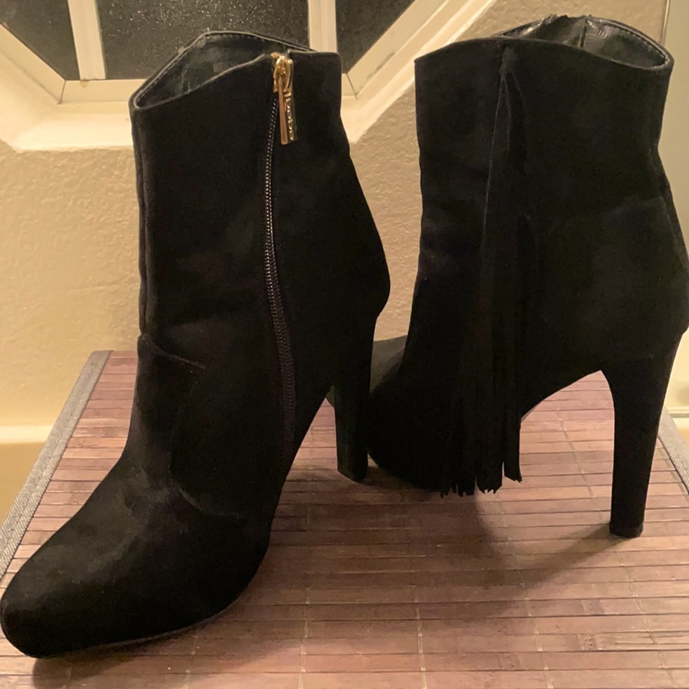 Bebe High Heel Fringe Round Toe Quilted Bootie